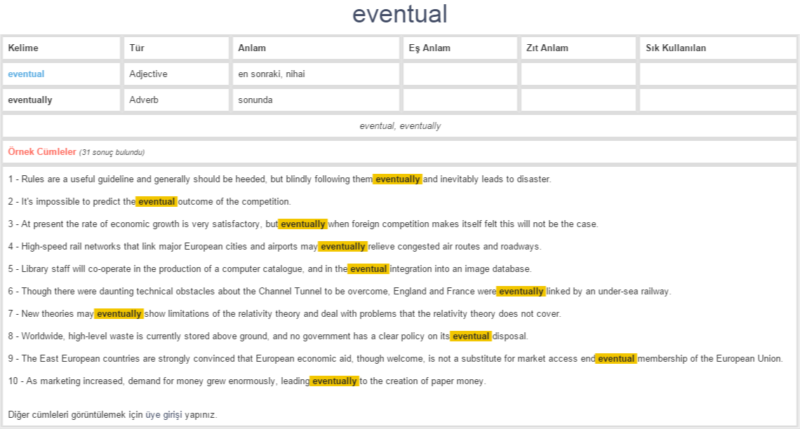 eventual ne demek, anlamı nedir | YDS - YÖKDİL İNGİLİZCE-TÜRKÇE ...